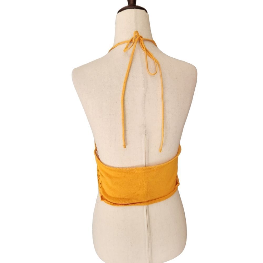 Glamorous Mustard Yellow Knot crochet Festival Halter Crop Top Medium - Picture 4 of 8
